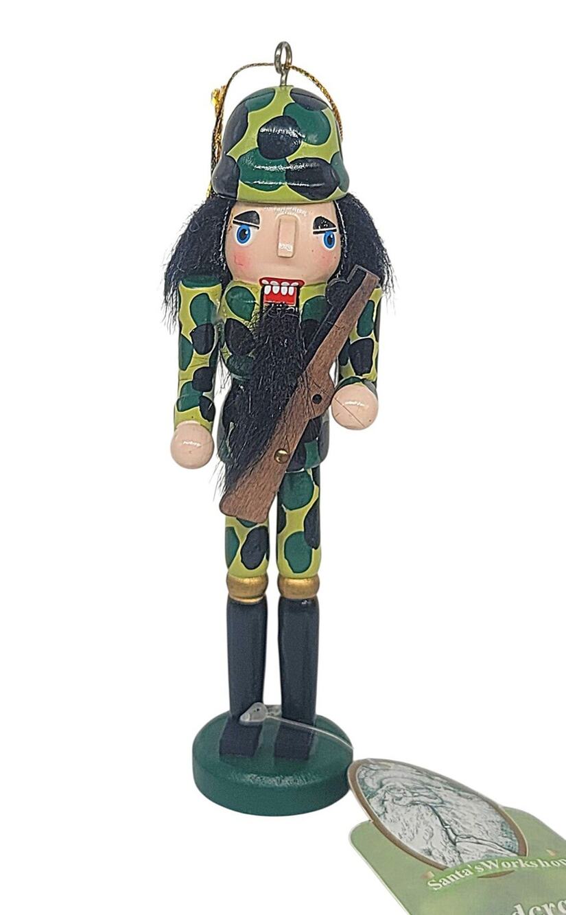 Wooden Nutcracker Camo Hunter Military Soldier Christmas Ornament Tag 5.75" CL71